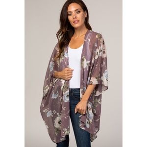 NWOT LAVENDER FLORAL CHIFFON KIMONO ONE SIZE